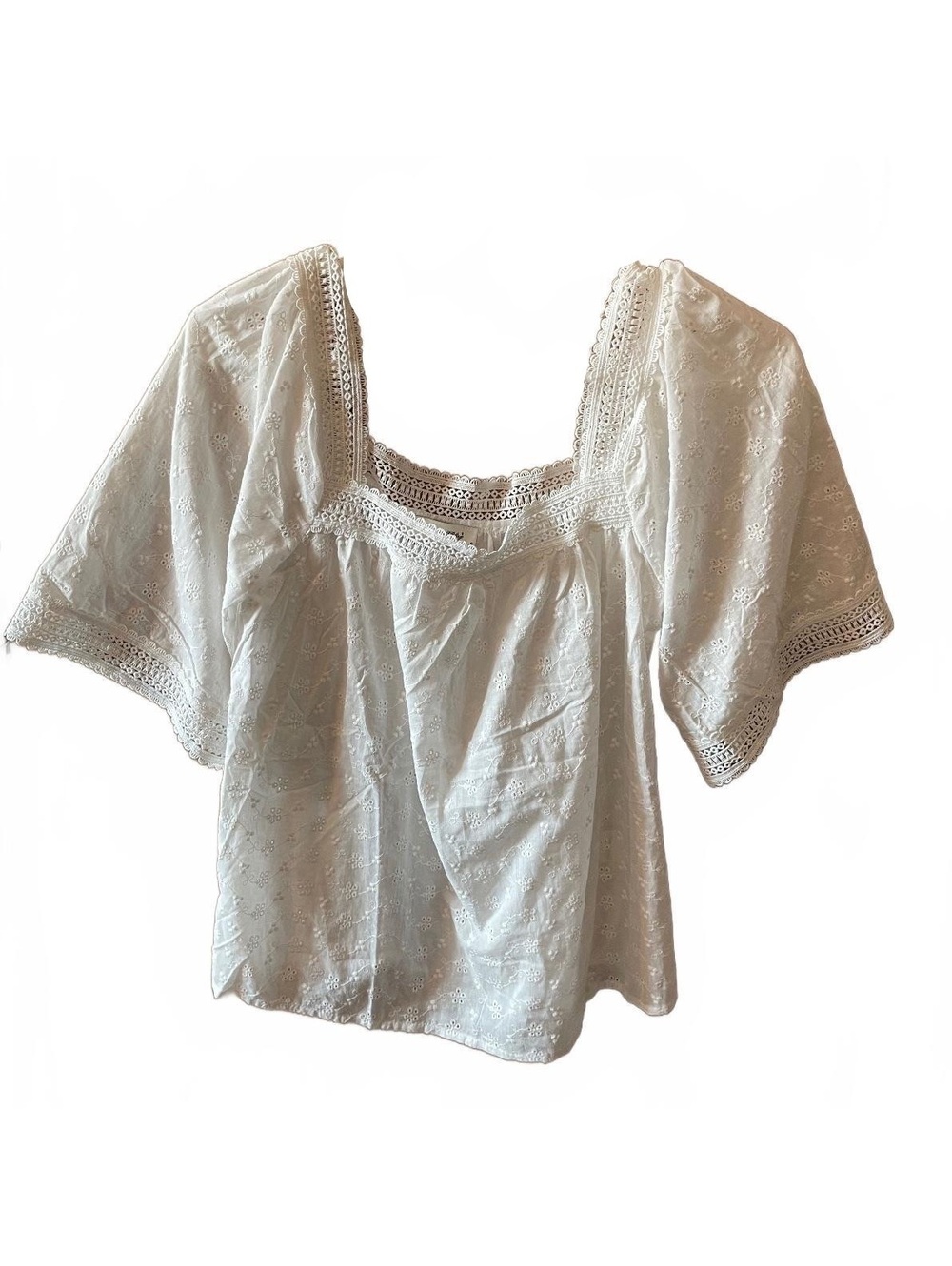 American Bling White Cotton Eyelet Lace Blouse, Size Small